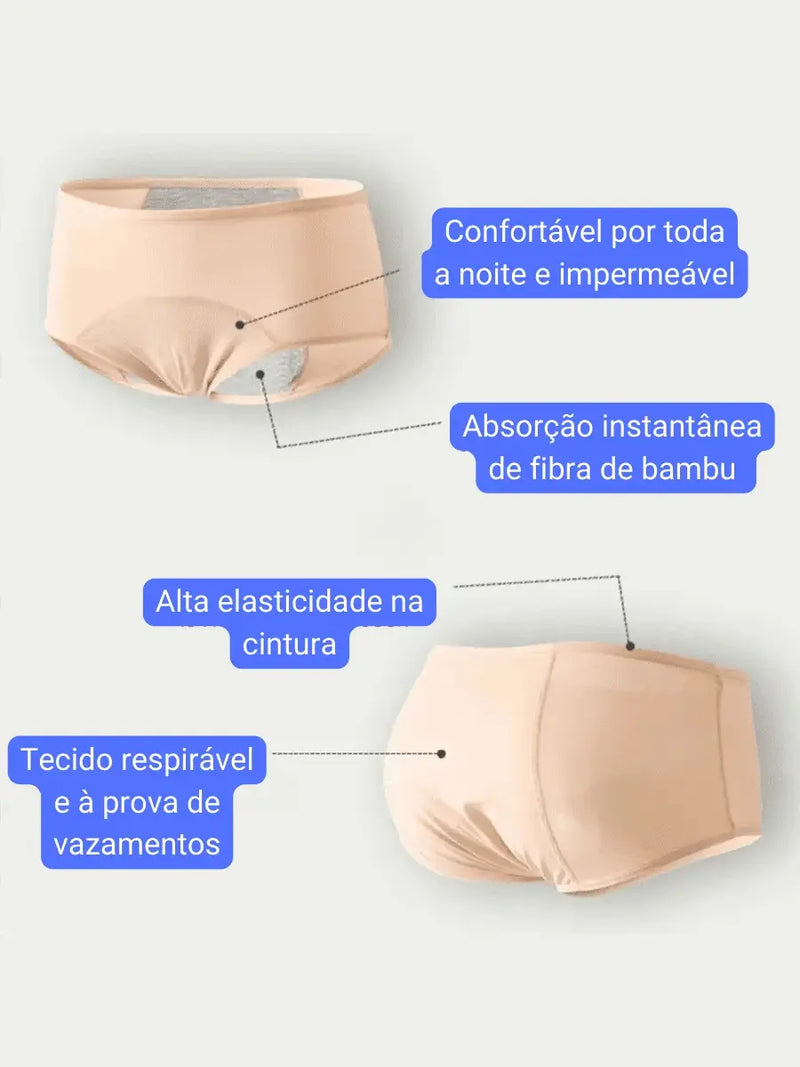 Calcinha Absorvente Protetora | Você Mais Tranquila e Confortável o Dia Todo! [Último dia de Leve 5 Pague 4 + Frete Grátis]